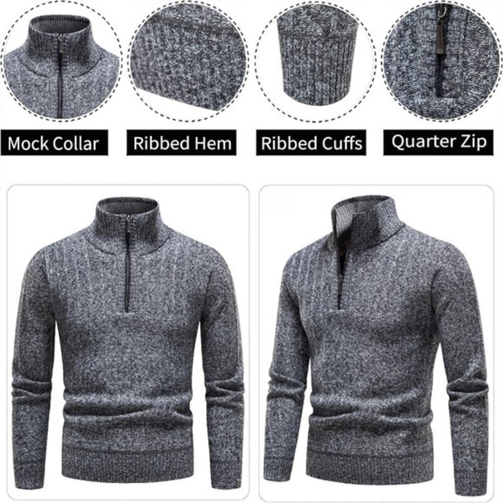 Quarter Zip Sweater Men's Pullover Sweaters Knit Long Sleeve Sweater Men